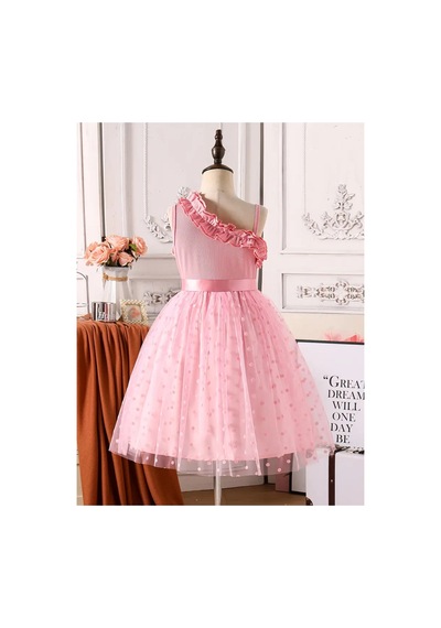 Miço Kids Kız Çocuk Fırfırlı Puantiyeli Yazlık Elbise Pembe