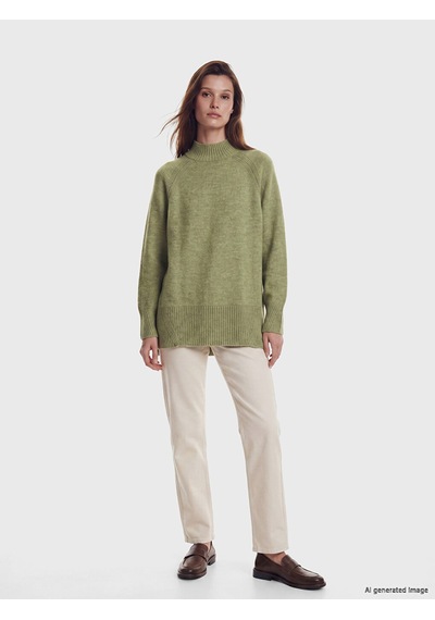 Lcw Modest Yeşil Yarım Balıkçı Yaka Oversize Kadın Triko Tunik