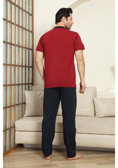 Enisena Erkek %100 Pamuk Pijama Takımı -3 Düğmeli-robalı 12383 Bordo
