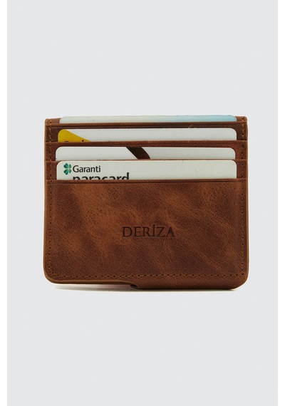 Deriza Hakiki Deri Vintage Mıknatıslı Cüzdan Taba