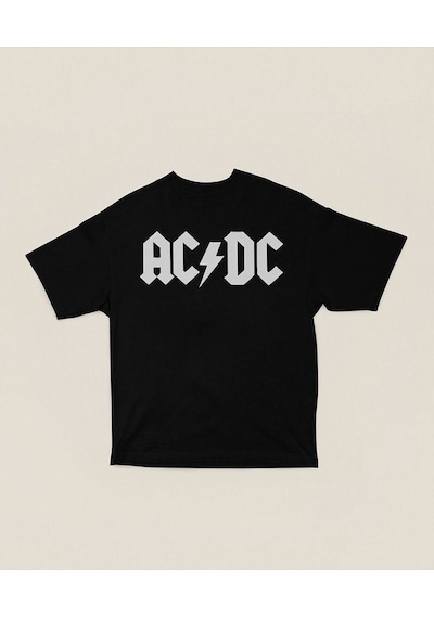 Rock Metal Ac Dc Müzik Grubu Baskılı Oversize Unisex Tişört Siyah