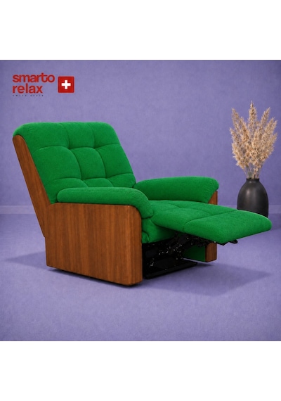 Smarto Relax Porto Tv Koltuğu Elektrikli Masajlı Isıtmalı Döner Sallanan Ahşap Yan Panelli Polyester Kumaş Baba Koltuğu Yeşil