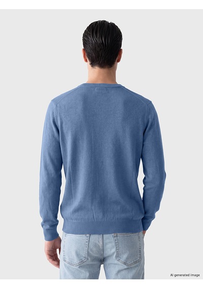 Lcwaıkıkı Classic Mavi Bisiklet Yaka Desenli Erkek Regular Fit Triko Kazak