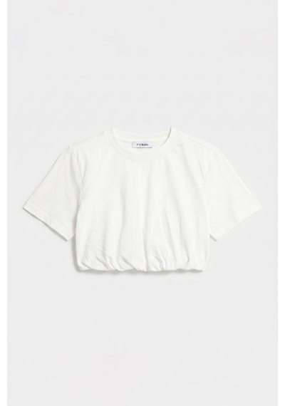 it's basic Kadın Kırık Beyaz S6-101 Crop Balon Fit T-shirt