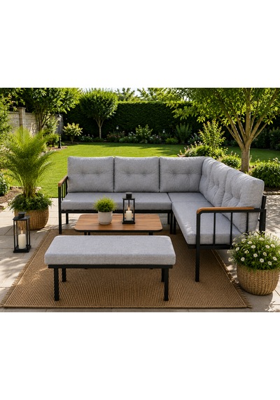 Riva Metal Bahçe Balkon Köşe Takımı Siyah Boyalı İskelet Keten Kumaş Süngerli 180x120 Cm Açık Gri Riva Metal Bahçe Balkon Köşe Takımı Siyah Boyalı İskelet Keten Kumaş Süngerli 180x120 Cm Açık Gri