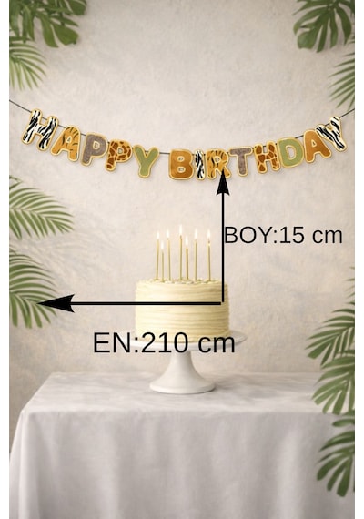 Safari Temalı Happy Birthday Banner Doğum Günü Parti Süslemesi Çok Renkli