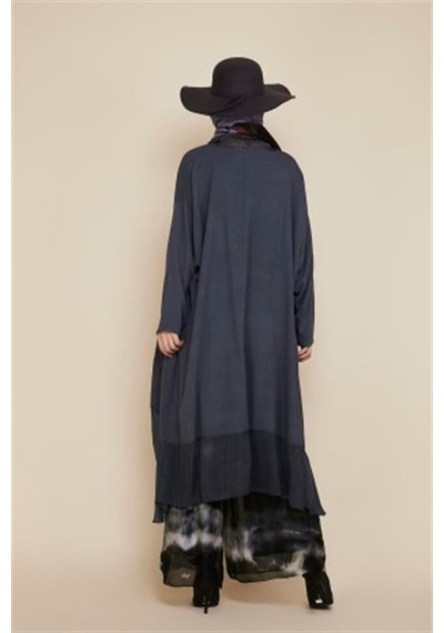 Bohem Stil Italyan Ipek Detaylı Oversize Kaftan & Bluz-8711 Antrasit