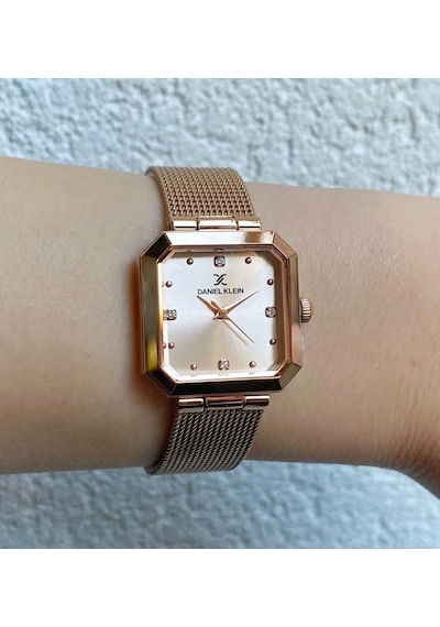 Daniel Klein Dke.1.10954-6 Kare Kadran Hasır Kordon 3 Atm Suya Dayanıklı Rosegold Kadın Kol Saati Rose Gold