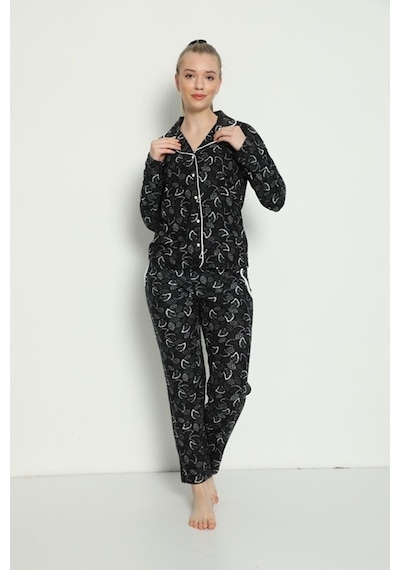 Pijamoni Kadın Süet Boydan Düğmeli Pijama Takımı - 5660-16