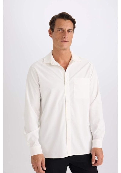 DeFacto Regular Fit Polo Yaka Basic Düz Gofre Uzun Kollu Beyaz Gömlek D8713AX25SPWT32 DeFacto Regular Fit Polo Yaka Basic Düz Gofre Uzun Kollu Beyaz Gömlek D8713AX25SPWT32