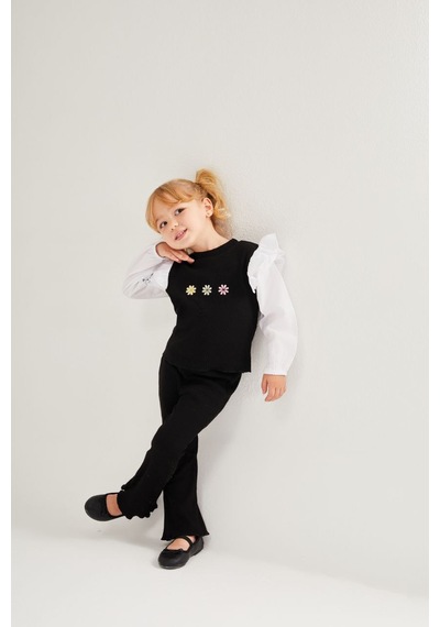 Noble Kids Kız Çocuk Çiçek Nakışlı Triko Takım Siyah Noble Kids Kız Çocuk Çiçek Nakışlı Triko Takım Siyah