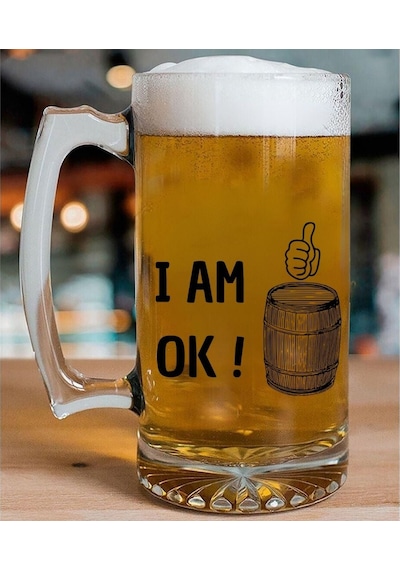 I Am Ok Tasarımlı Arjantin Bira Bardağı Kulplu Bardak Renkli