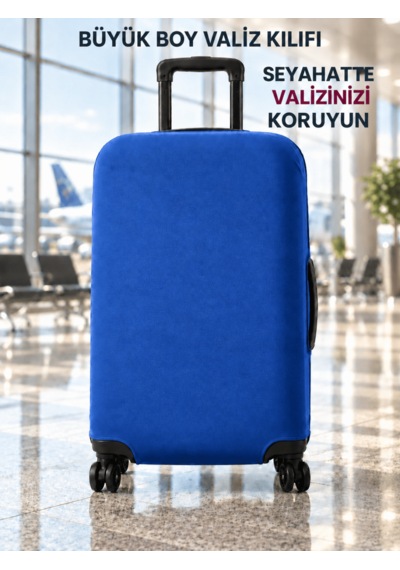 Beylini Valiz Kılıfı Likralı Esnek Çizilme Önleyici Yıkanabilir Dayanıklı Koruyucu Kumaş Bavul Koruyucu Büyük Boy Mavi