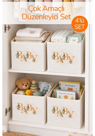 4'lü Baby Dolap İçi Organizer Kapaksız Kutu Oyuncak Eşya Çamaşır Saklama Kutusu Düzenleyici 30x30x30 Beyaz