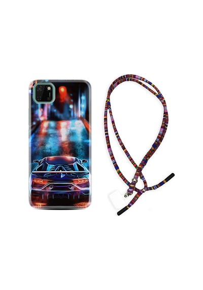 Huawei Y5P Kılıf Rasta Boyun Askılı Neon Cars 1724