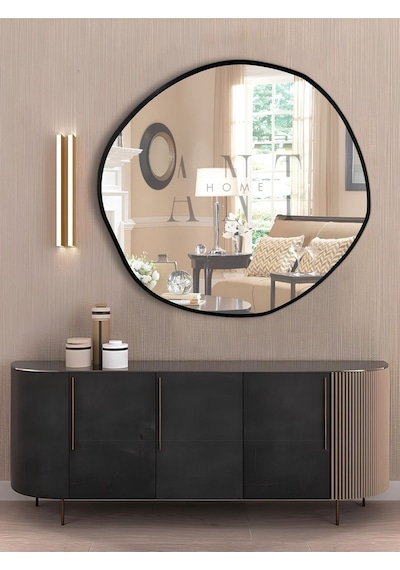 Arya 80 Cm Ayna Asimetrik Ayna, Dekoratif Ayna, Duvar Aynası Banyo Aynası Holl Aynası 80 X 80 Siyah