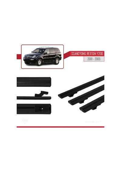Ssangyong Rexton Y200 2001-2005 Arası İle Uyumlu Basic Model Ara Atkı Tavan Barı Siyah 3 Adet