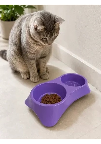 Hubrendy Sh İkili Model Beton Kedi Köpek Mama Ve Su Kabı 24cm 12cm 5cm - Mor