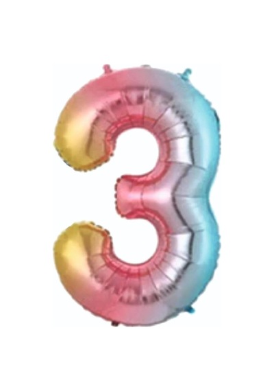 34" Folyo Rakam 76cm "3" Gökkuşağı / Rainbow Gökkuşağı