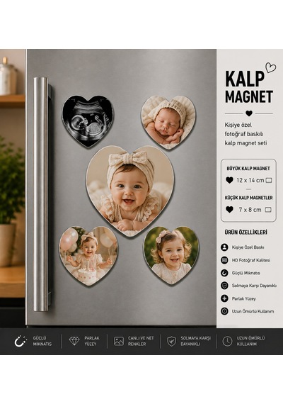 Kalp Fotoğraf Magneti Bebeğin Adım Adım Büyüme Anıları Kişiselleştirilebilir Hediye Seti