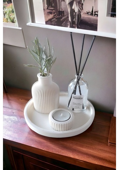 Dekoratif Minyatür Çizgili Vazo 100 Ml Oda Kokusu Mumluklu Set Tealight Mum Dahil Değildir