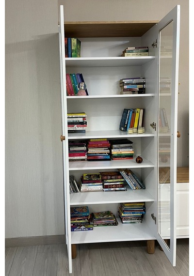 Life Tv Ünitesi Ve Kitaplık Seti %100 Mdf Beyaz - Meşe