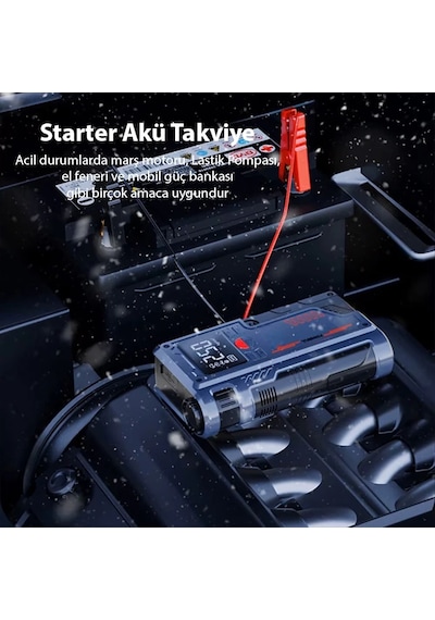 Ezere St-9631 Pro Taşınabilir Göstergeli Araç Lastik Şişirme Ve Starter Akü Takviye Seti- 5775 1