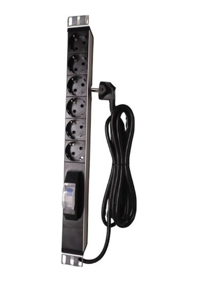 19" 1u Pdu: 6 X Schuko Tip Soketli, 16a Sigortalı, 1,5m Kablolu 3x1.5mm2 Cee 7/7 Tip Fişli Kablolu