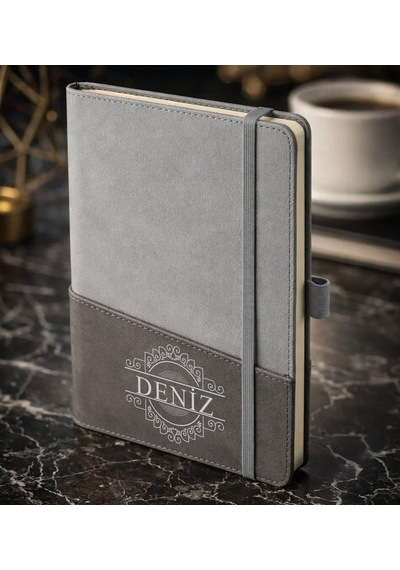 Bk Gift Kişiye Özel Gri Termo Deri Defter -12, Kartvizit Bölmeli, Çizgili Ivory Kağıt Kobitmeyencom36065 Bk Gift