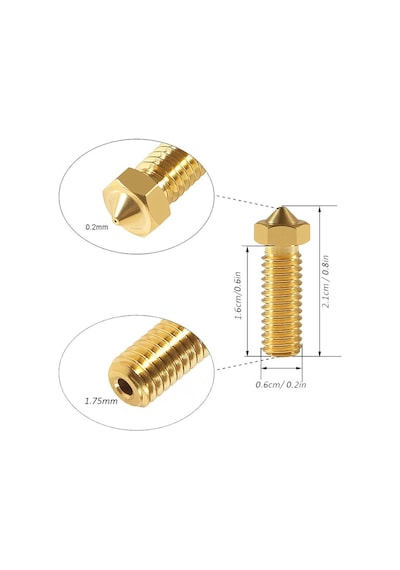 Koodmax 2 Adet 3d Yazıcı Extruder M6 Filament 1.75mm / 0.2mm Baskı Kafası Volkan Nozzle