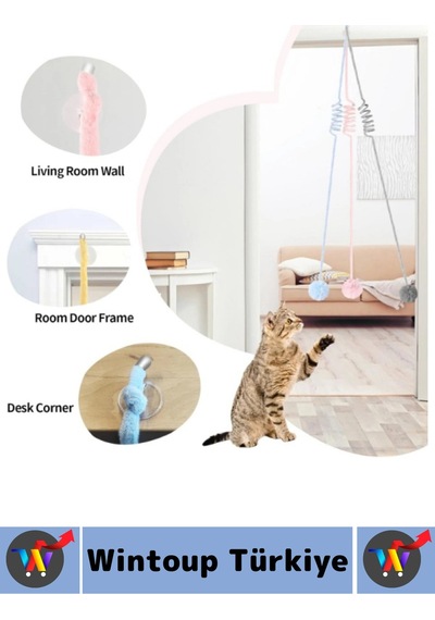 Evcil Hayvan Pet İlgi Çekici Sevimli Eğitici Elastik Yaylı Asılabilir Peluş Kedi Oyun Oltası 100 Cm
