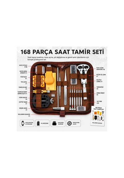 Tıcaro 168 Parça Saat Tamir Seti, Kordon Kısaltma, Kapak Açma Ve Pil Değiştirme Çok Renkli