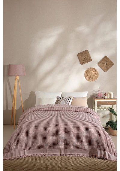 Elart Ruffle Pike Çift Kişilik 220x240 Cm Pudra Pudra