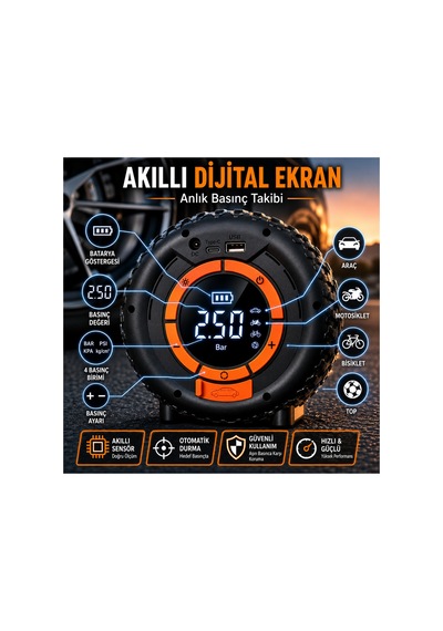 Akü Takviye Cihazı 1000a Jump Starter 150 Psı Lastik Şişirme Kompresörü Powerbank Led Fener