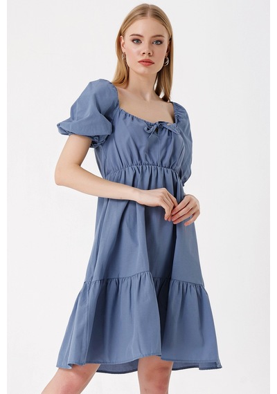 Bigdart 2351 Kloş Poplin Elbise - İndigo 001