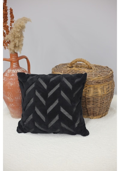 Chevron Welsoft Jakarlı Dekoratif Kırlent Kılıfı 43x43 Cm - Ztchevron Siyah-