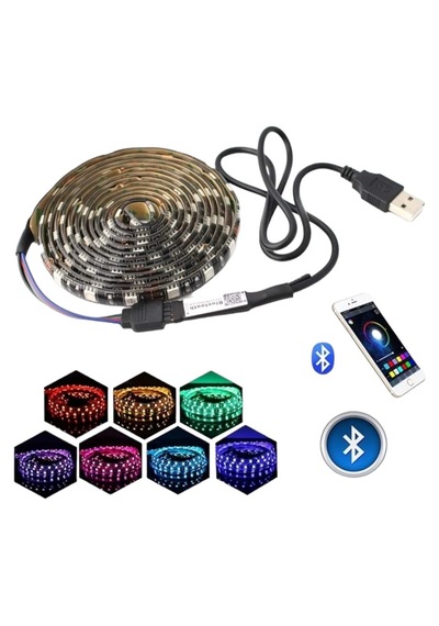 Tv Arkası Bluetooth Rgb Led Şerit Müzik Senkronlu Uygulama Kontrollü Usb Led Aydınlatma 5 Metre Çok Renkli