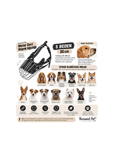 Orta Irk Metal Deri Köpek Ağızlığı 28 Cm Siyah