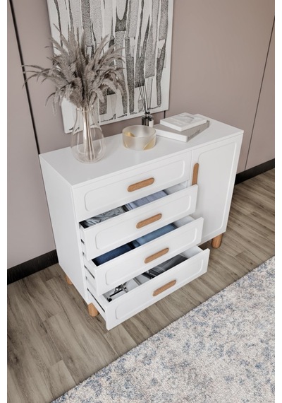 Flora Bohem Serisi 4 Çekmeceli 1 Kapaklı Şifonyer Modern Tasarım Mdf Mebran Kapak Beyaz 95x90 Beyaz - Altın Flora Bohem Serisi 4 Çekmeceli 1 Kapaklı Şifonyer Modern Tasarım Mdf Mebran Kapak Beyaz 95x90 Beyaz - Altın