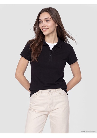 Lcw Comfort Siyah Polo Yaka Kadın Pike Tişört