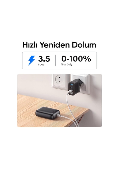 Tr 10000mah 22.5w Usb-a + Usb-c Powerbank Taşınabilir Hızlı Şarj Cihazı Siyah