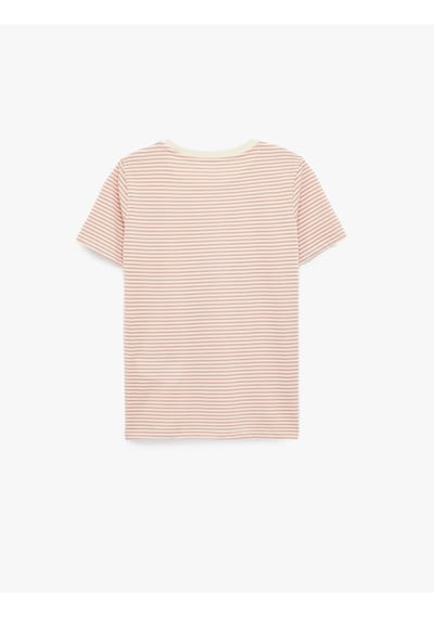 Koton Kısa Kollu Bisiklet Yaka Çizgili Tişört Pembe Çizgili 6sal10048ık Pembe Çizgili