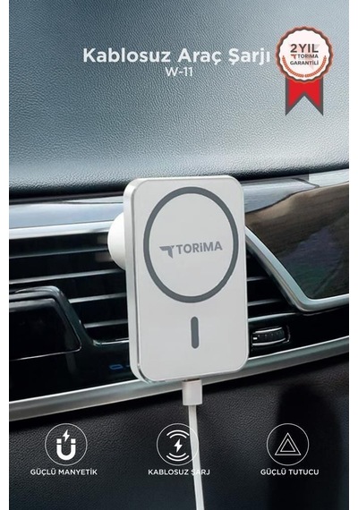 Yolculuk Gereci Seyahat Aksesuarı Kablosuz Cihaz W11 Magsafe Araç Şarj Cihazı Telefon Tutucu