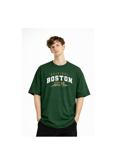 Misa Tahtakale Boston - Baskılı Oversize Tişört Hakı Çok Renkli