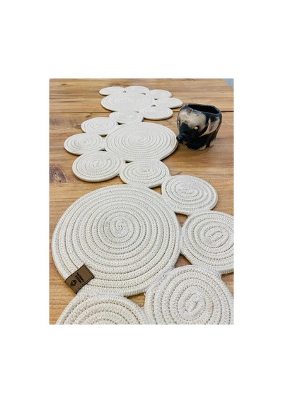 Jüt, Hasır, Dekoratif Masa Örtüsü,papatya Model Runner 30x100 Cm, Sehpa Örtüsü, Bohem Tarzı Krem Krem