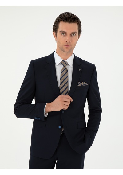 Cacharel Koyu Lacivert Slim Fit Klasik Takım Elbise