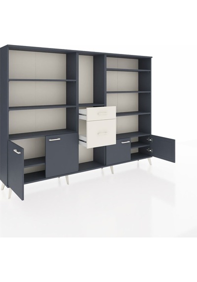 Arges Dolap 10 Raflı 2 Çekmeceli 4 Kapaklı 220x30x163 Antrasit-antrasit/aytaşı Antrasıt/aytası - Antrasıt
