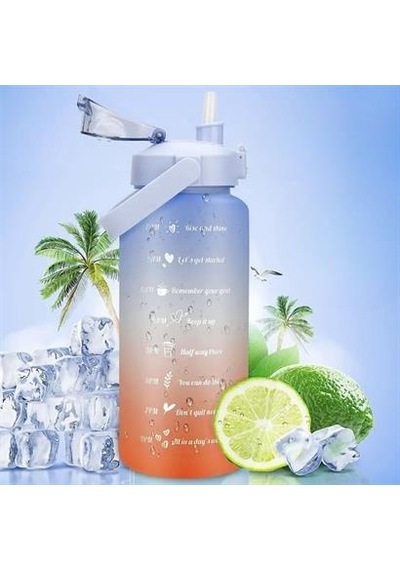 2 Litre Motivasyon Su Şişesi Sızdırmaz Dayanıklı Renkli Matara + 3d Ve 2d Sticker