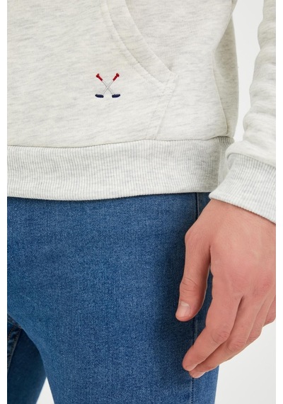 Polostate Erkek Kapüşonlu Kanguru Cep 3 İplik Sweatshirt Kar Melanj