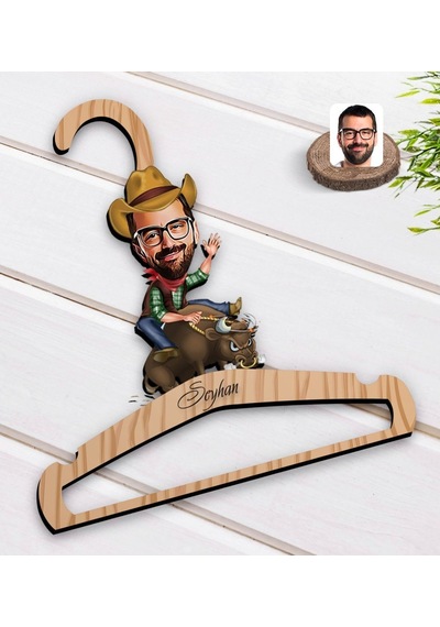 Kişiye Özel Rodeo Karikatürlü Standart Boy Ahşap Elbise Askısı-1